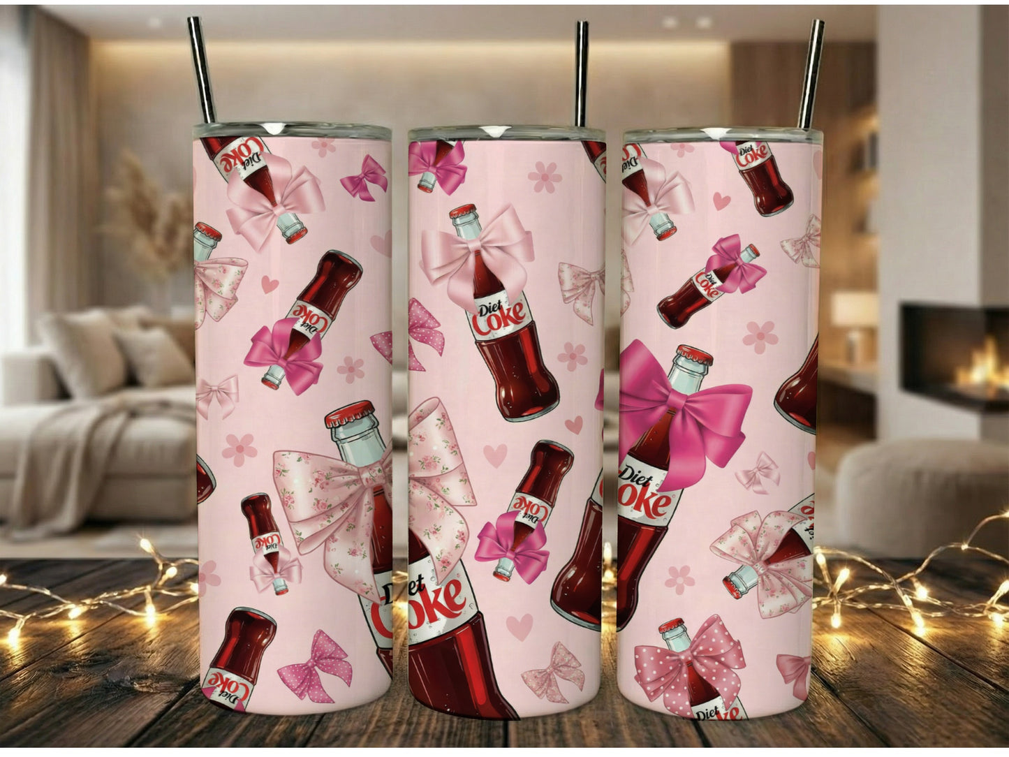 Pink Coke Tumbler Gift Set, Valentine's Day Theme, Stainless Steel Insulated Drinkware, Soda Lover Present