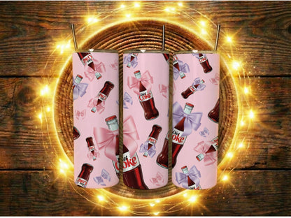 Pink Coke Bottle Pattern Tumbler Cups, Sparkling Lights Background, Gift Idea, Unique Beverage Holder, Set of 2