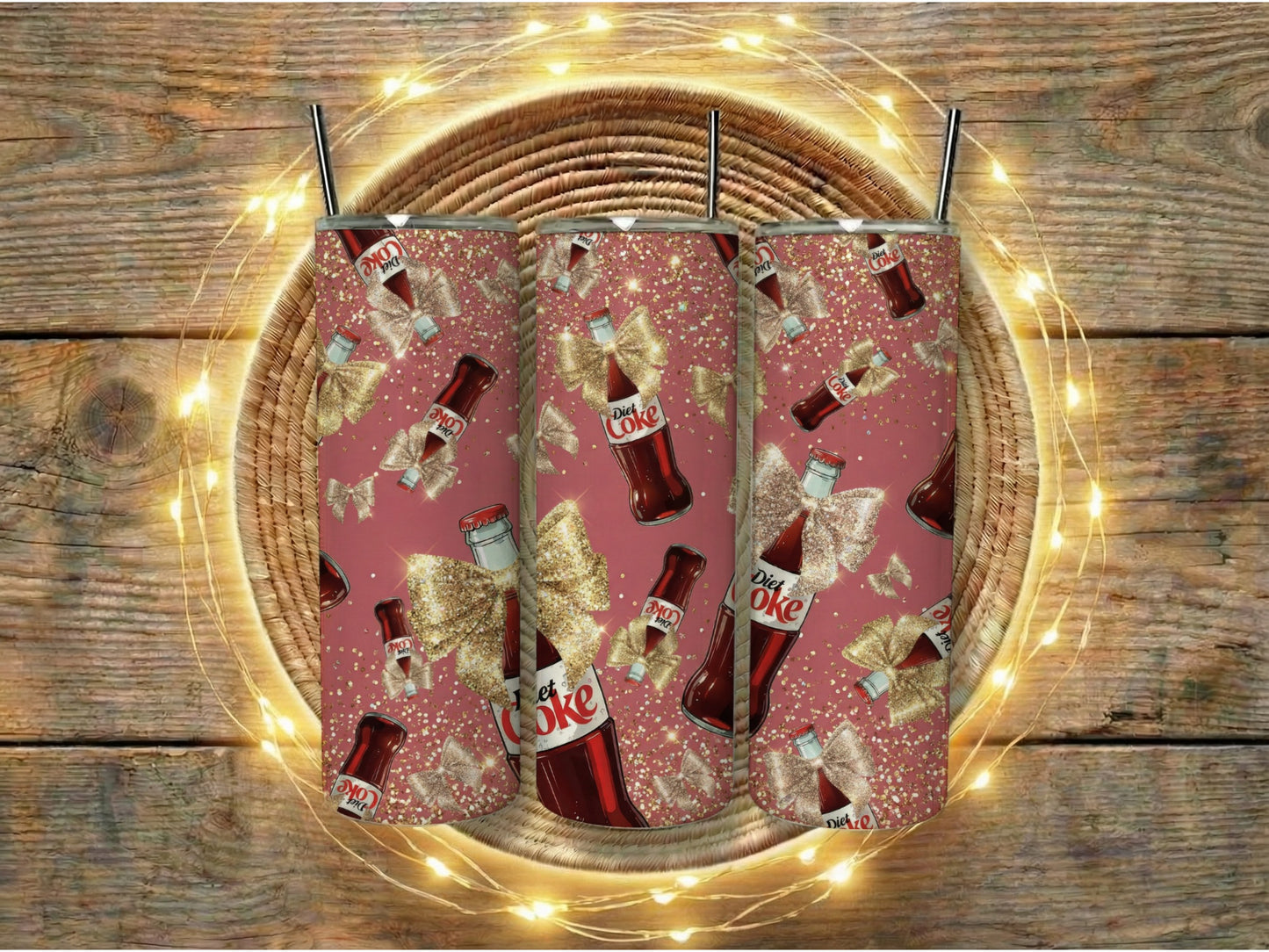 Festive Coca-Cola Tumblers with Glitter and Bows, Christmas Drinkware Gift Set