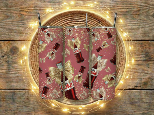 Festive Coca-Cola Tumblers with Glitter and Bows, Christmas Drinkware Gift Set