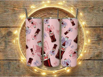 Vintage Coke Bottle Print Tumblers, Retro Pink Soda Can Coolers, Gift Idea, Beverage Holders, Unique Drinkware Set