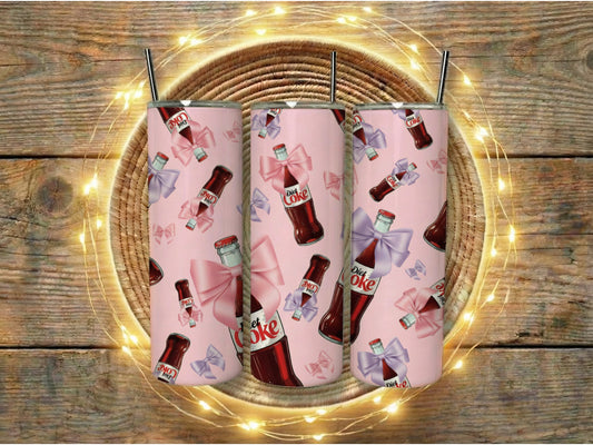 Vintage Coke Bottle Print Tumblers, Retro Pink Soda Can Coolers, Gift Idea, Beverage Holders, Unique Drinkware Set