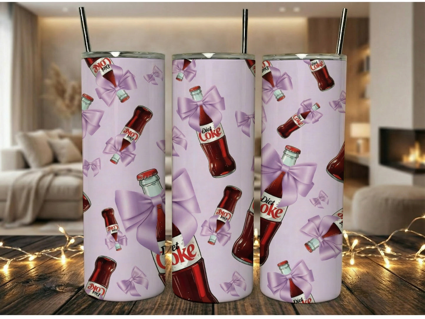 Colorful Coke Bottle Print Tumbler, Stainless Steel Soda-Inspired Cup, Unique Gift Idea, 20 oz Tumbler with Straw.