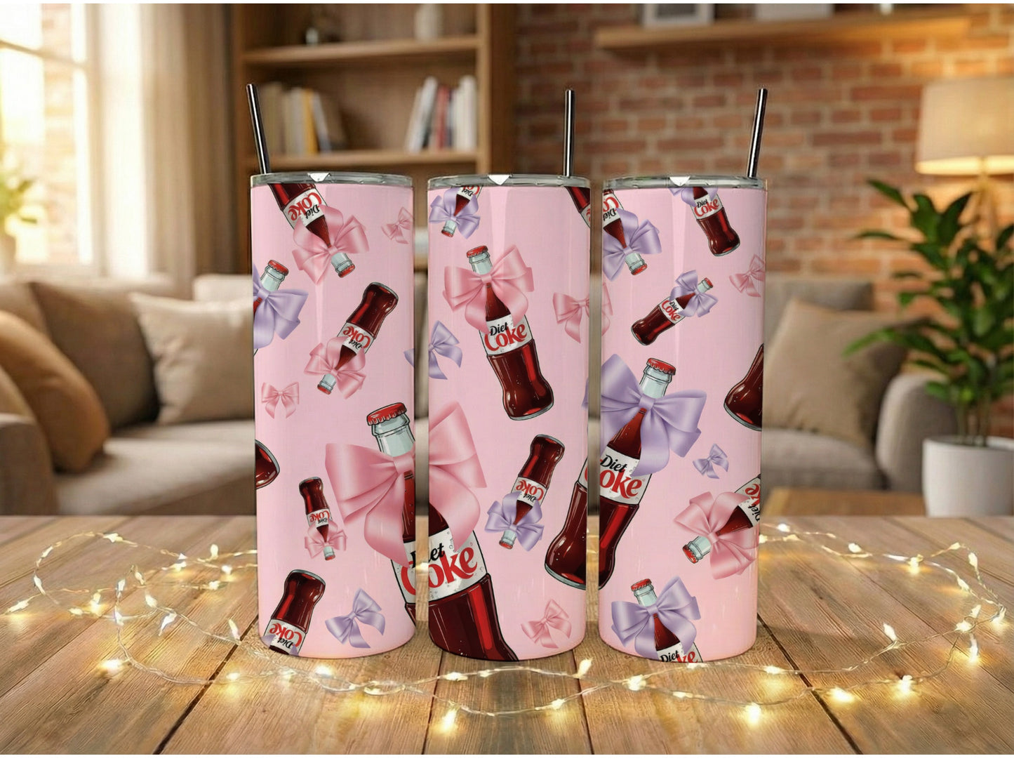 Pink Diet Coke Pattern Tumbler, Insulated Stainless Steel Drinkware, Soda Fan Gift Idea