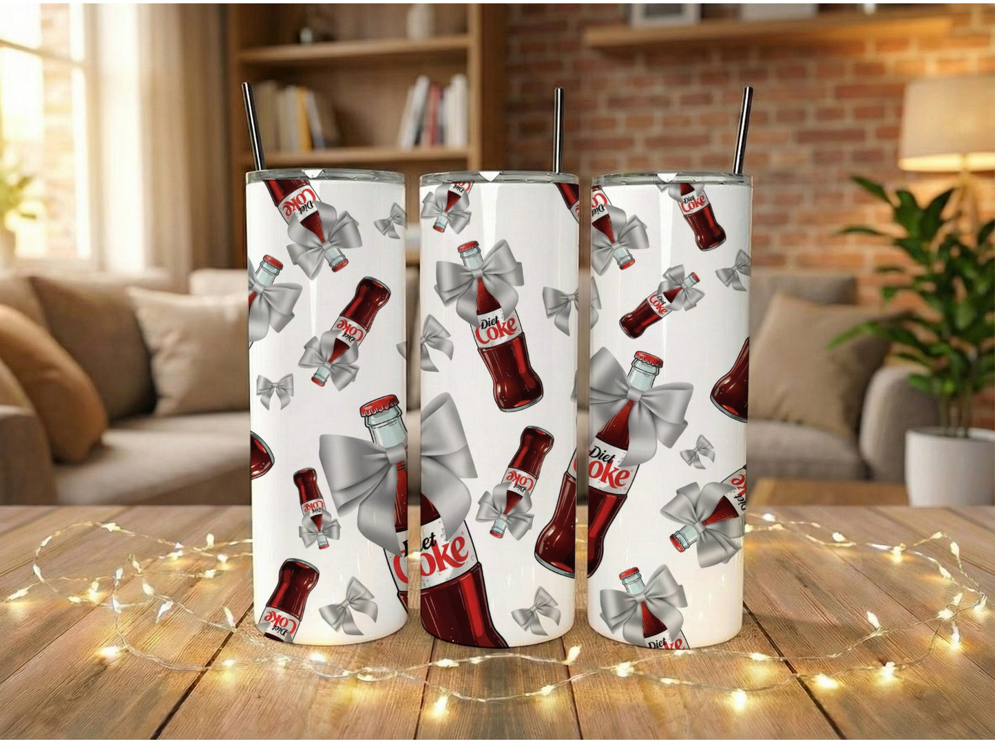 Coca Cola Print Tumbler, Stainless Steel Insulated Cup with Straw, Gift Idea, Unique Beverage Merchandise, 20 oz Drinkware