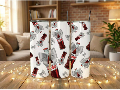 Coca Cola Print Tumbler, Stainless Steel Insulated Cup with Straw, Gift Idea, Unique Beverage Merchandise, 20 oz Drinkware