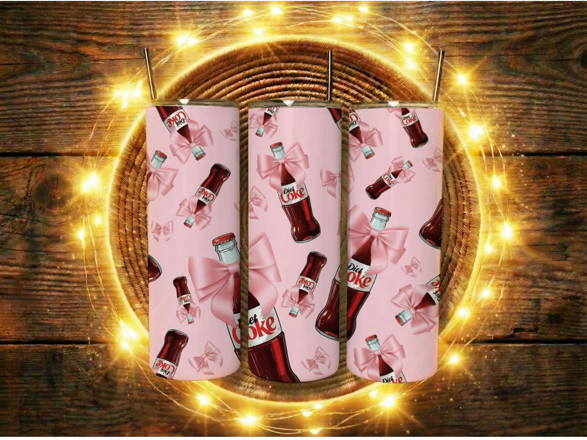 Pink Diet Coke Pattern Tumbler Set, Sparkling Custom Printed Glitter Travel Mugs, Unique Gift Idea