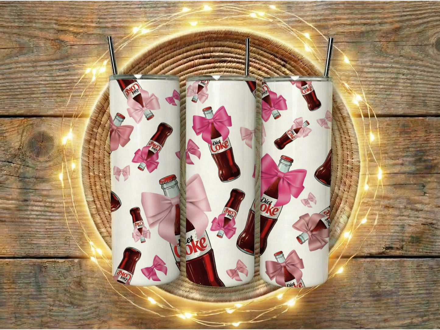 Vintage Diet Coke Can Coolers with Pink Bows, Retro Beverage Insulators, Gift Set of 2