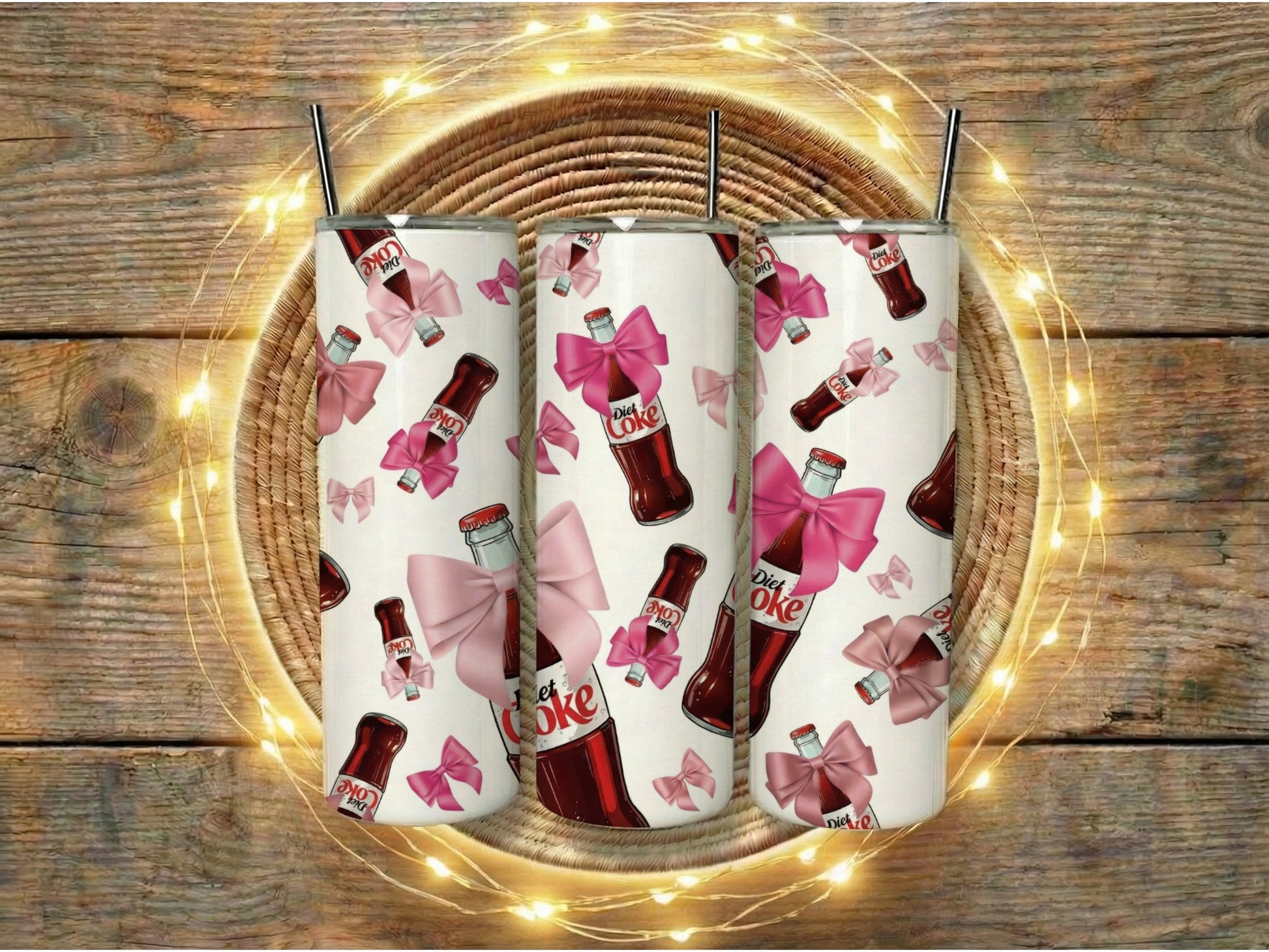 Vintage Diet Coke Can Coolers with Pink Bows, Retro Beverage Insulators, Gift Set of 2