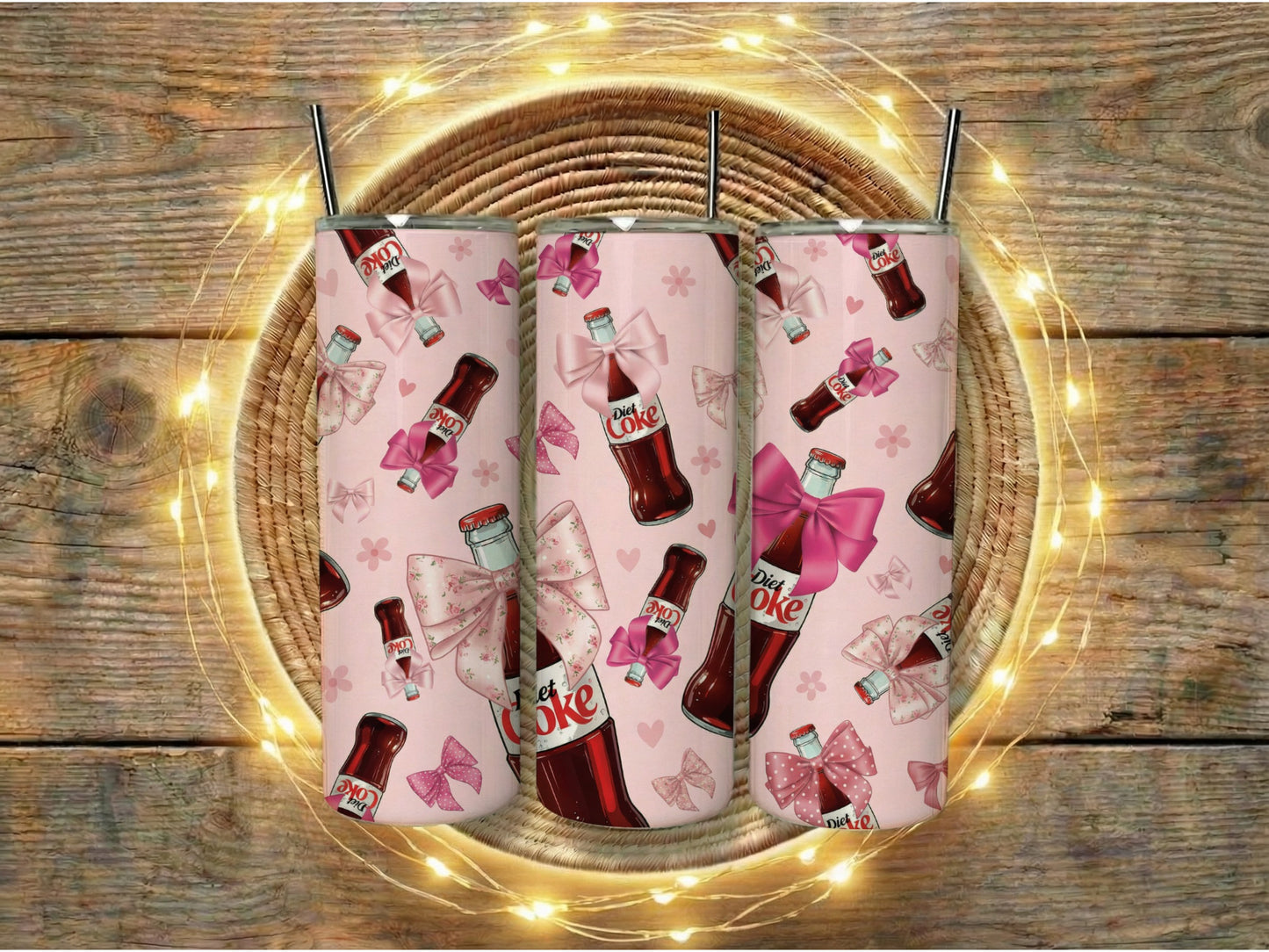 Diet Coke Pattern Tumbler Cups, Pink Sparkle Soda Can Design, Unique Gift for Soda Lovers, Insulated Drinkware