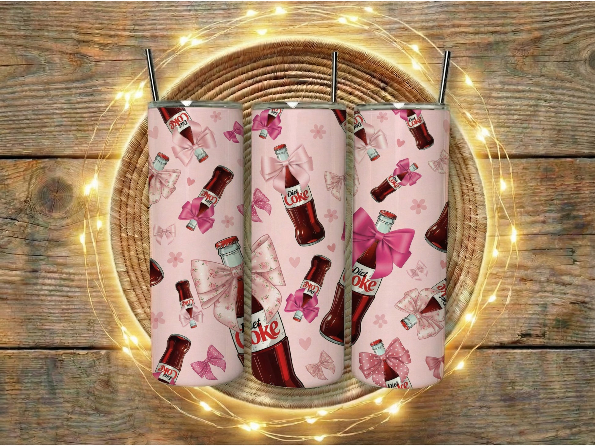 Diet Coke Pattern Tumbler Cups, Pink Sparkle Soda Can Design, Unique Gift for Soda Lovers, Insulated Drinkware