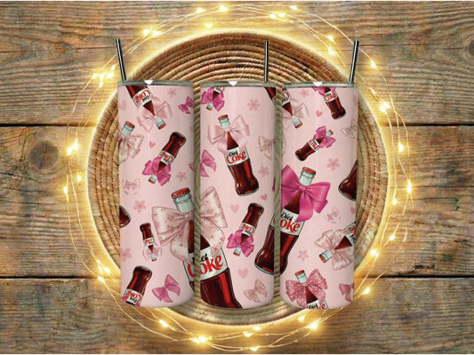 Diet Coke Pattern Tumbler Cups, Pink Sparkle Soda Can Design, Unique Gift for Soda Lovers, Insulated Drinkware