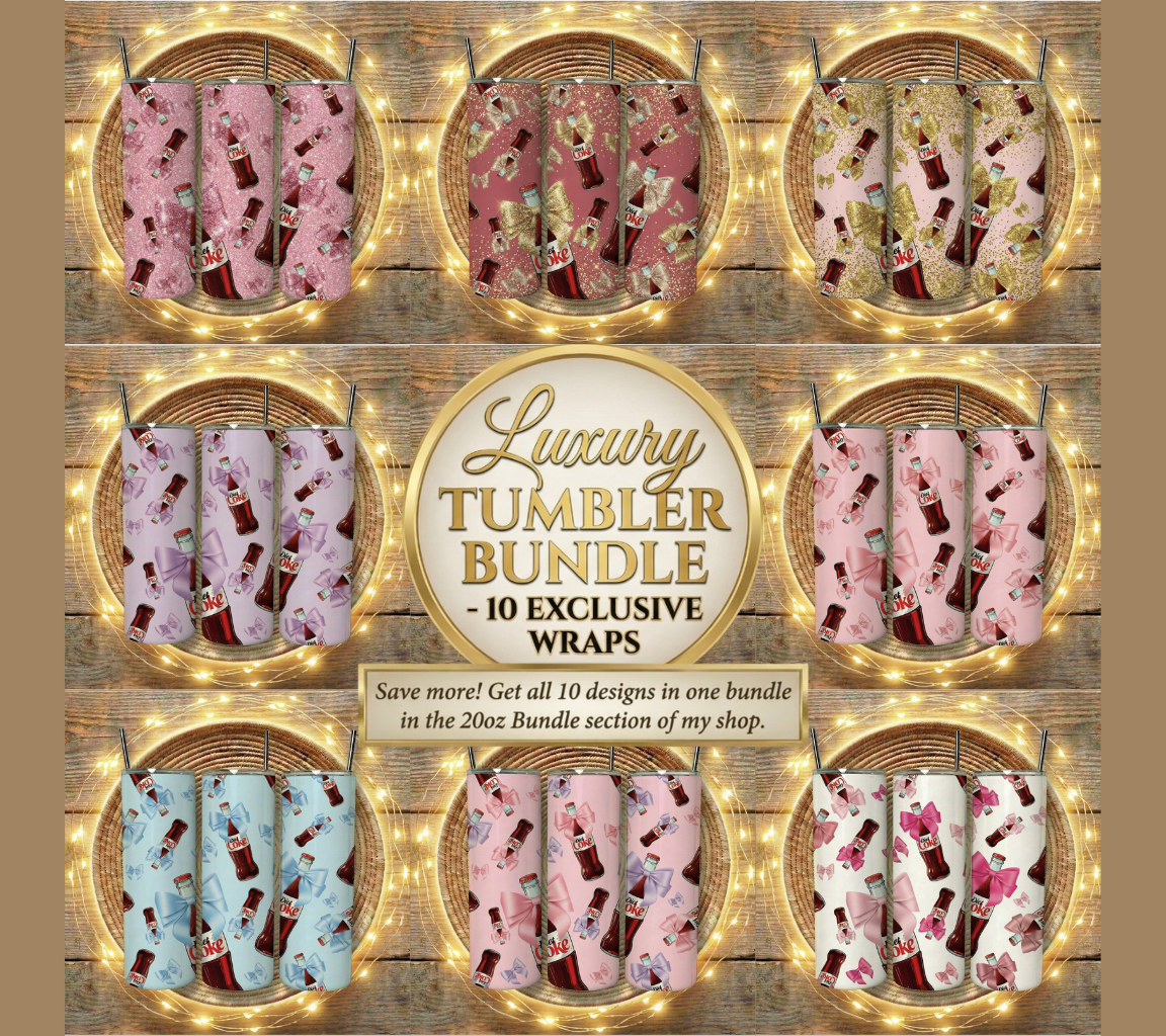 Luxury Tumbler Bundle Wraps, Set of 10 Unique Designs, 20oz Size, Custom Tumbler Wraps, Vinyl Sleeve Collection, Gift Idea