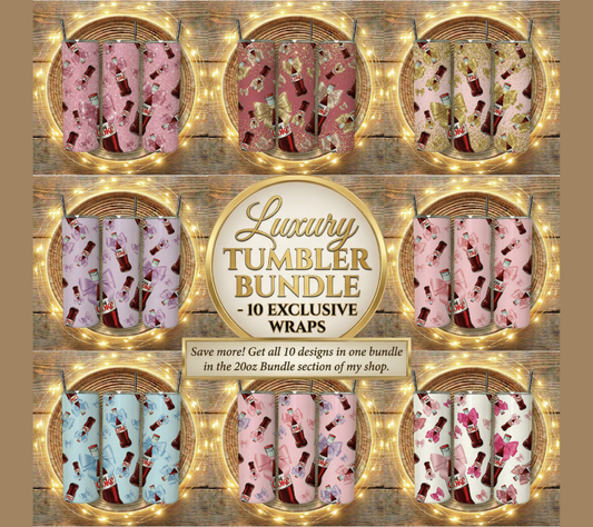 Luxury Tumbler Bundle Wraps, Exclusive 10 Design Set, 20oz Cup Decals, Pink Gold Foil Drinkware Accessories