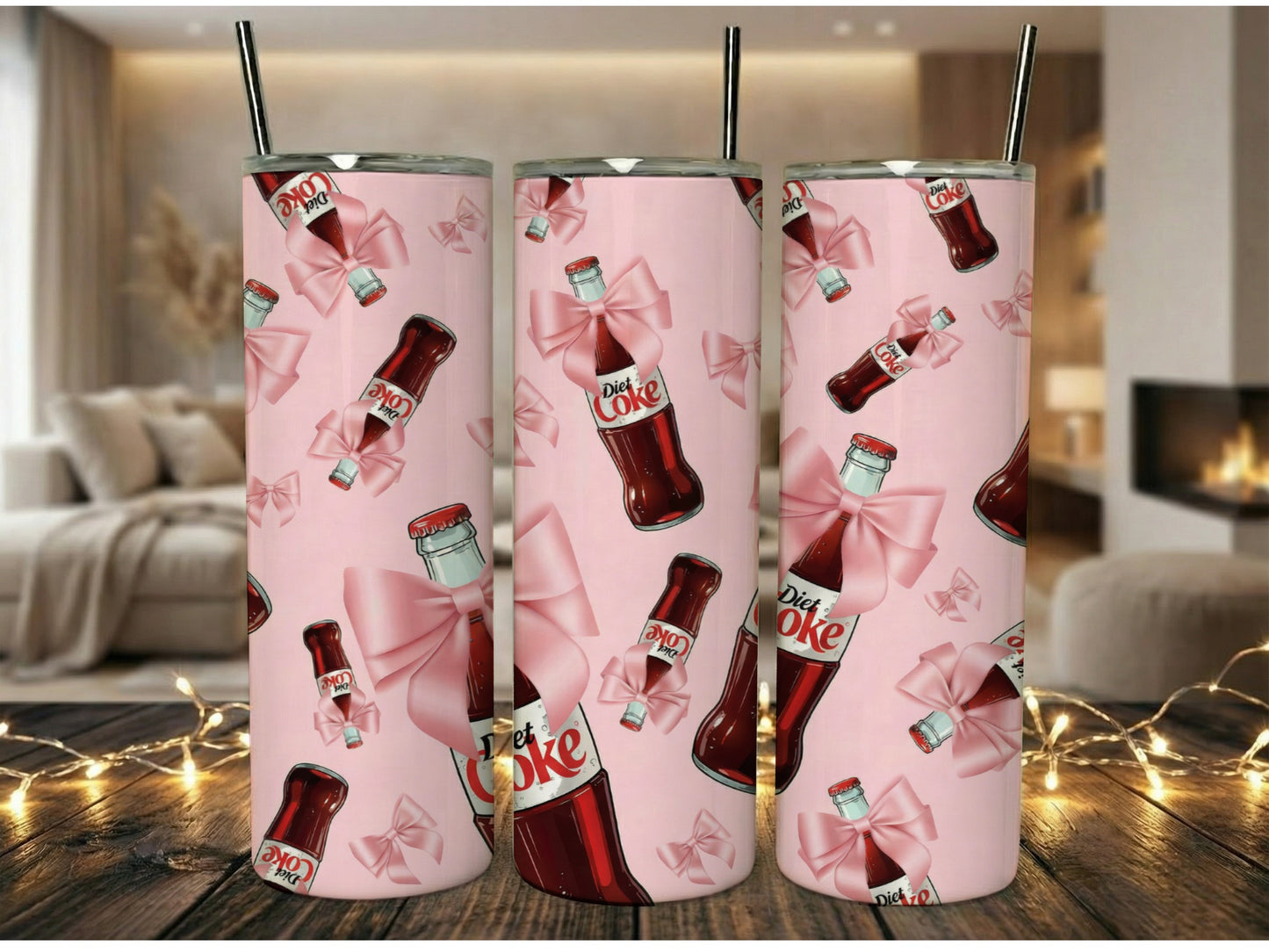 Pink Diet Coke Themed Tumbler, Stainless Steel Straw, Custom Soda Design, Gift for Cola Lovers, Unique Beverage Cup