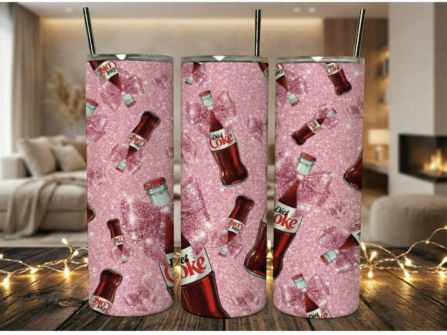 Pink Glitter Coke Tumbler, Sparkly Soda Drink Design, Insulated Travel Cup, Unique Beverage Holder, Gift Idea