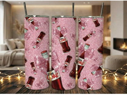 Pink Glitter Coke Tumbler, Sparkly Soda Drink Design, Insulated Travel Cup, Unique Beverage Holder, Gift Idea